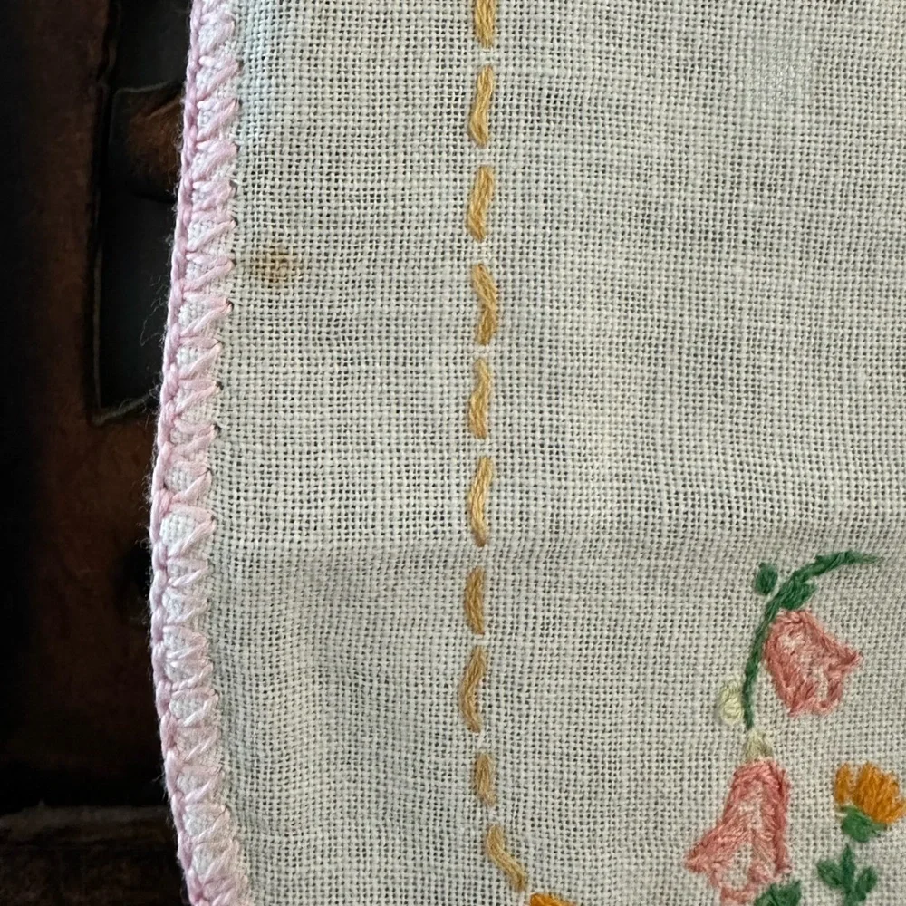 Vintage Pair of His and Hers Handmade Floral Embroidered Crocheted Hand Towels.